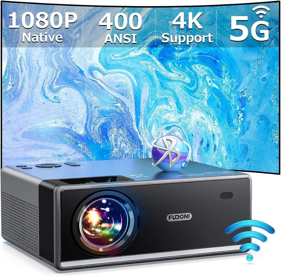 【400 ANSI High Brightness】FUDONI WiFi Bluetooth Projector, Native 1080P