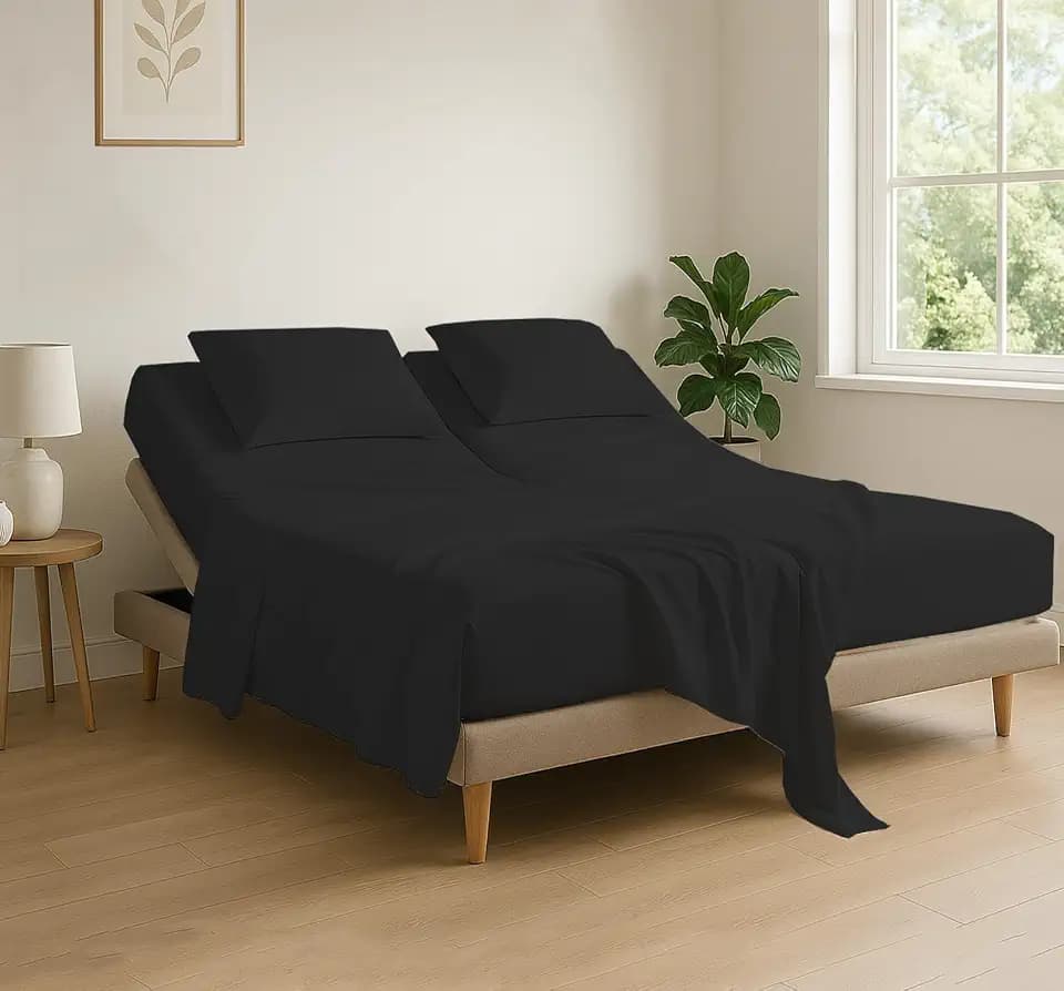 4 Piece Flex Head King Sheet Set 34" Top, 100% Egyptian Cotton, Black