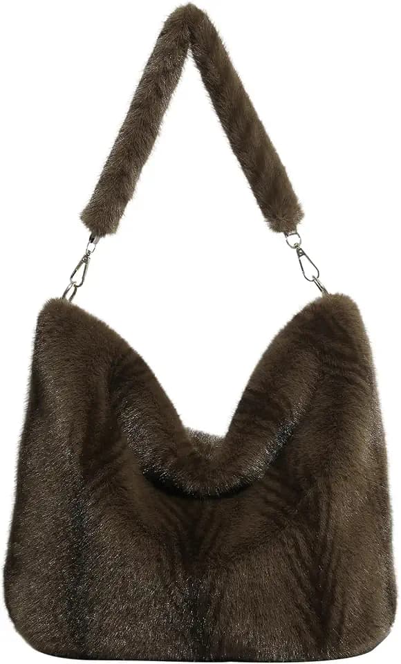 Fluffy Tote Bag Winter Fuzzy Purses for Women Faux Fur Purse Soft Furry Handbag Plush Crossbody Bags