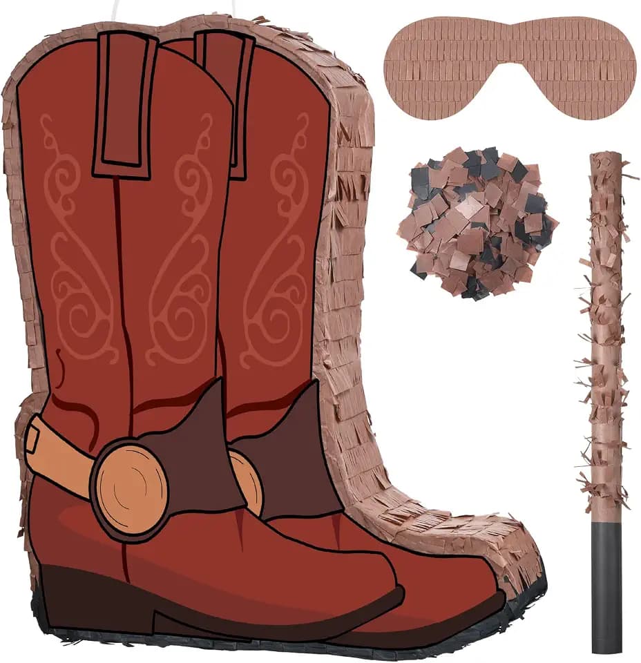 Lewtemi 15.7 '' Cowboy Hat Piñata Western Birthday Party Decors, Brown Boot