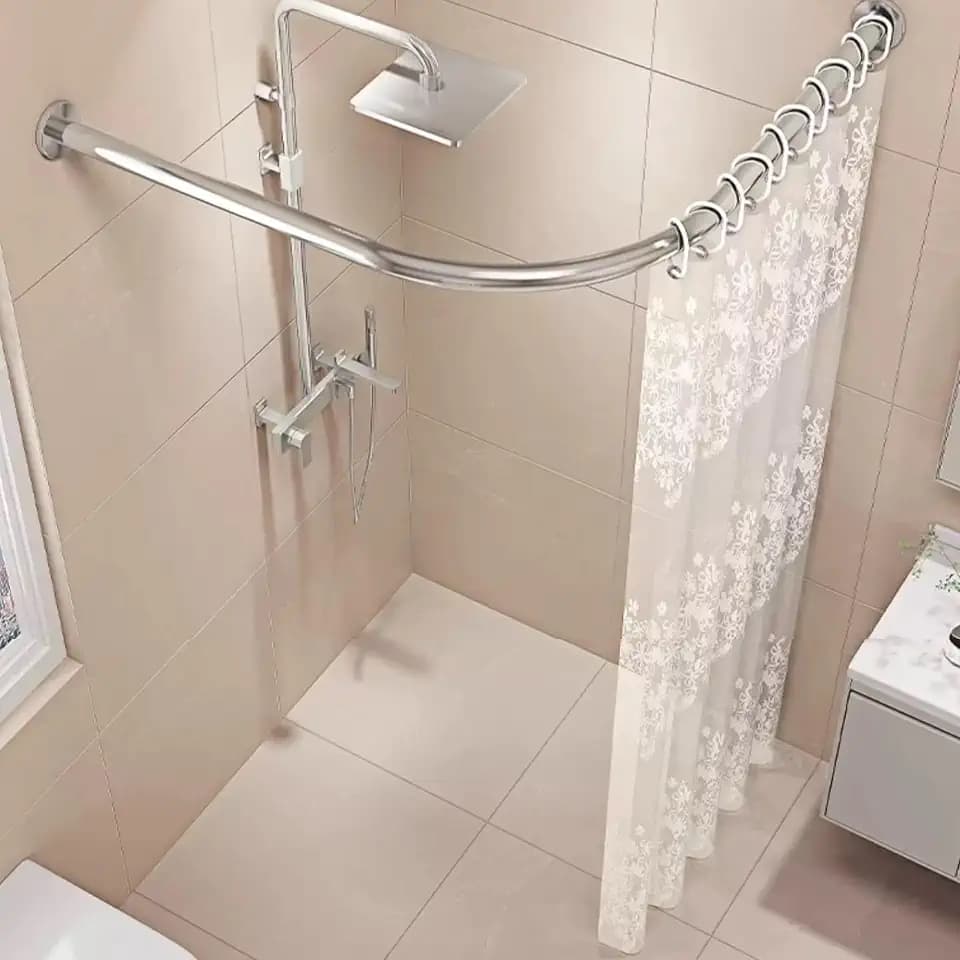 Duschvorhangstange ohne Bohren, L-Form, verstellbare Duschstange aus Edelstahl, Duschvorhangschienenhalterung, geeignet für Badezimmer und Ankleidezimmer (75-95 x 75-95 cm)
