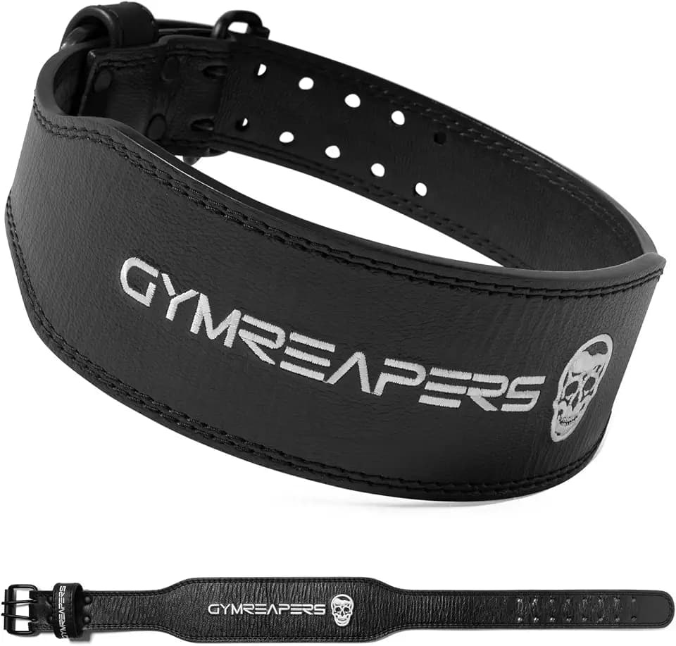Gymreapers Gewichthebergürtel aus Leder für Bodybuilding, Hocken, Unterstützung im unteren Rücken und Rückenschmerzen – echtes Leder, Neoprenpolsterung, verstellbare Schnallengröße – Herren Damen