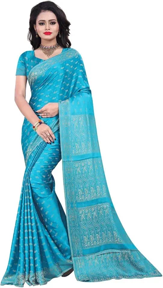 Indischer Bollywood Fashion Sari Stoff Damenkostüm Kleid Hellblau CA112