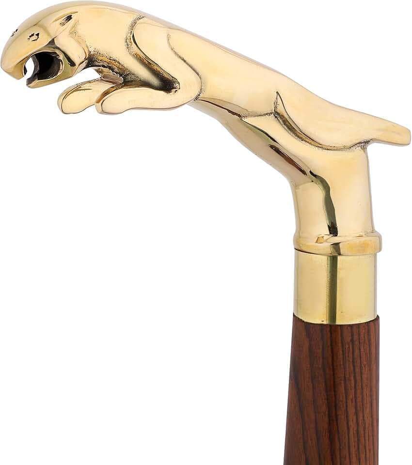 Ajuny Brass Handle Wooden Walking Stick for Men and Women - 36 inch