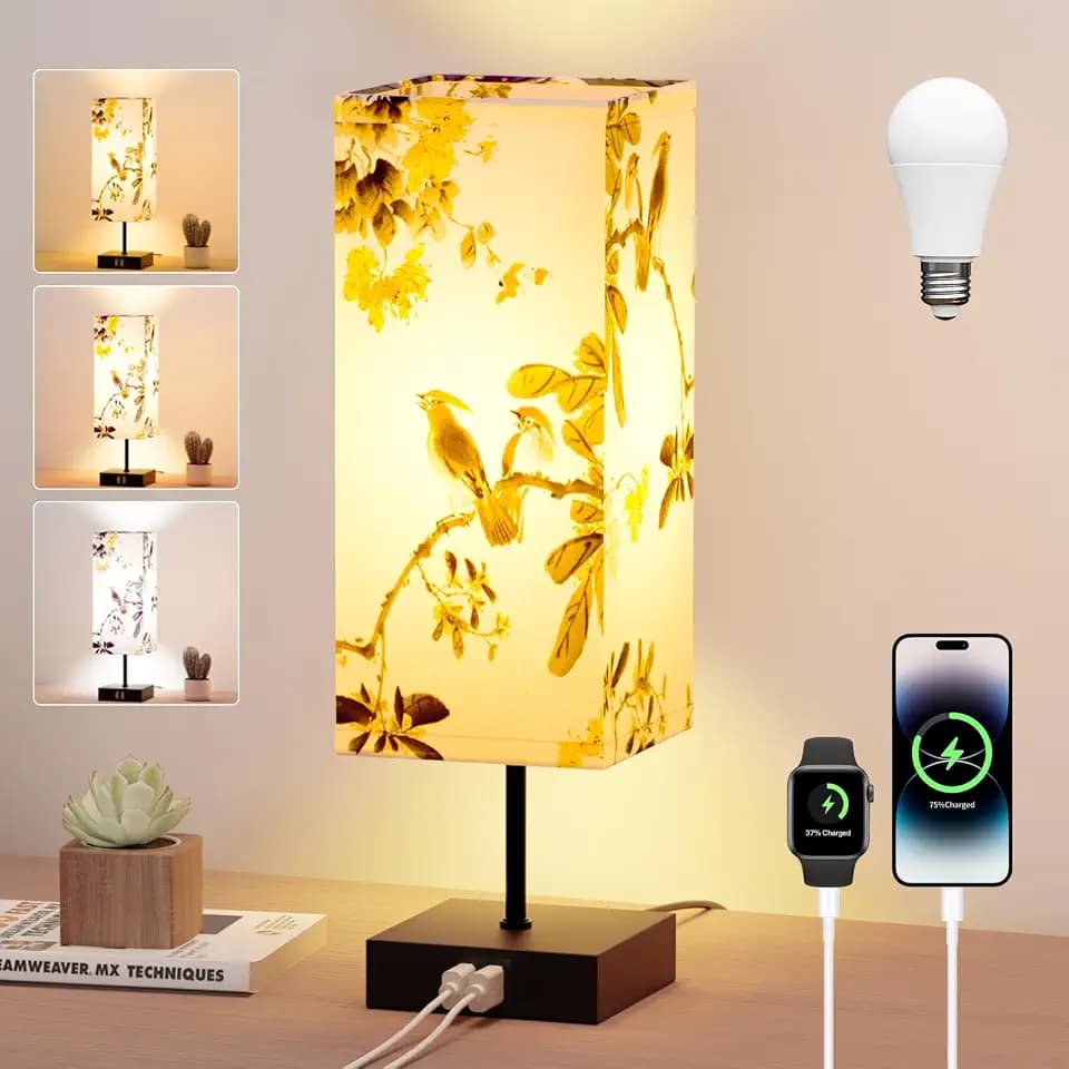 Nachttischlampe Touch Dimmbar, Tischlampen mit 2 USB Ladefunktion