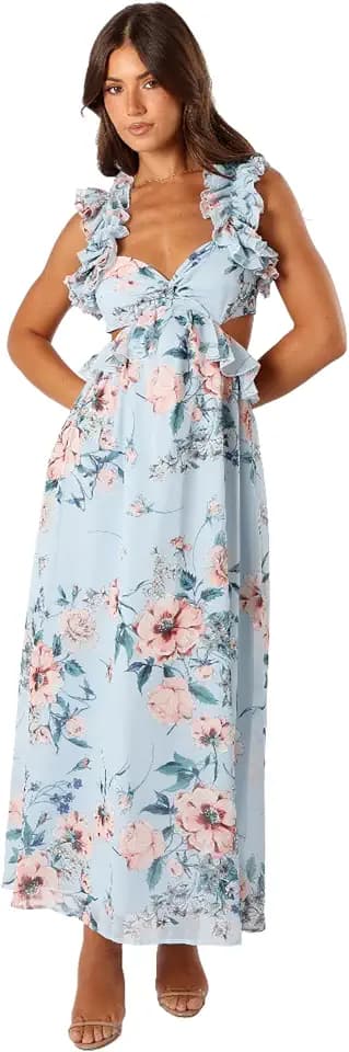 Petal & Pup Women's Lucah Frill Shoulder Maxi Dress