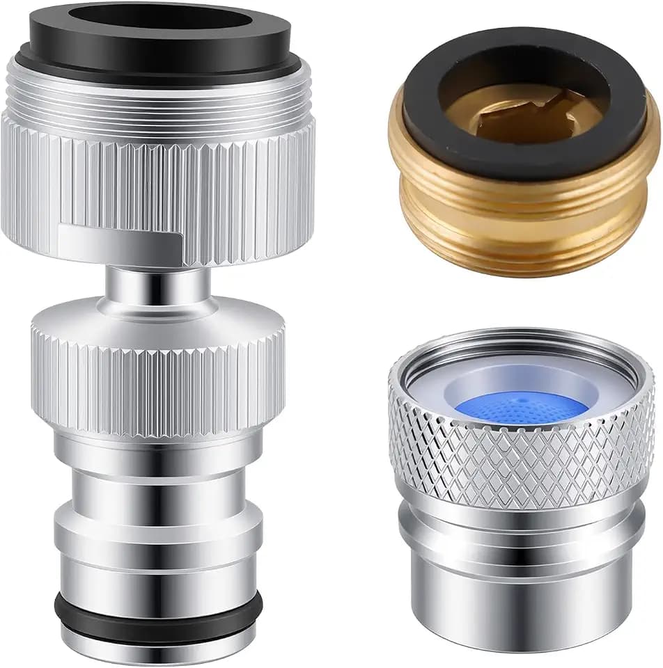 Hibbent 2 PACK Faucet to Dishwasher Adapter, Quick-Connect Dishwasher Snap-On Connection, with Swivel Ball Joint and Faucet Aerator, Male 15/16 Inch and Female 55/64 Inch, Chrome