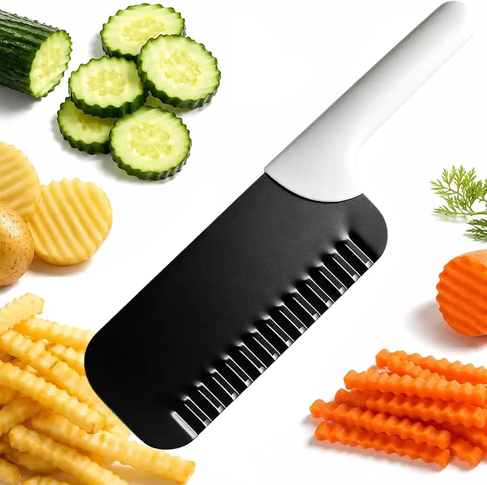 NOVANO Crinkle Cutter, Wavy Knife, Crinkle Cut Knife, Crinkle Fry Cutter, Stainless Steel Corrugated Slicer with Non-Stick Coating, Crinkle Cutter for Veggies and Fruit