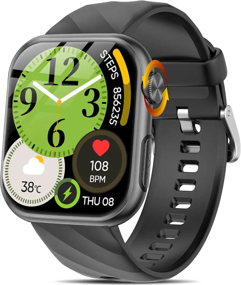 Marsyu 2025 Neu Smartwatch Herren Dmen, 1.97 Zoll AMOLED Quadratische Fitnessuhr mit TelefonfunktionÜber 50 Sportmodi, SOS-Notruf, Bluetooth-Anrufe Watch für Android/iOS (Schwarzes Silizium)