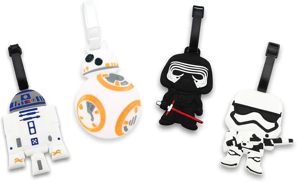 4 Pcs Set Star Wars Kylo Ren BB8 Stormtrooper R2D2 Silicone Travel Luggage Baggage Identification Labels ID Tag for Bag Suitcase Plane Cruise Ships with Belt Strap