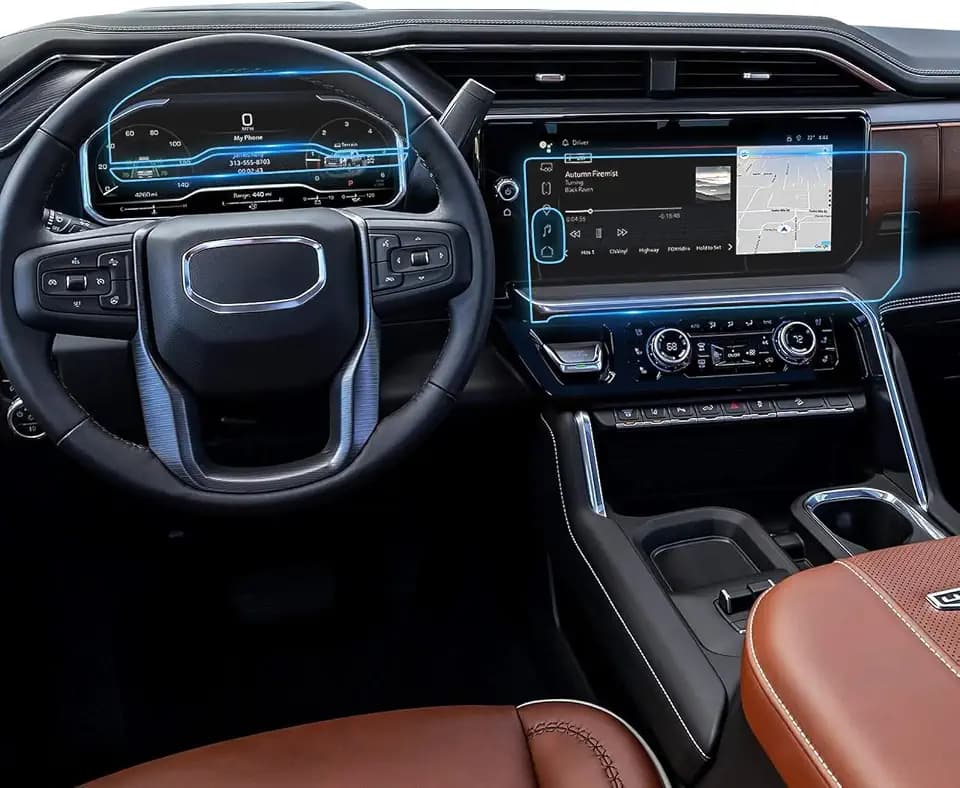 For 2025 2026 GMC Sierra Screen Protector-(3PCS)2022-2026 Sierra 1500& 2024-2026 Sierra 2500HD 3500HD (AT4/AT4X/Denali/Denali Ultimate) (Buttons on the Screen) Navi+Dash Touchscreen [HD Glass]