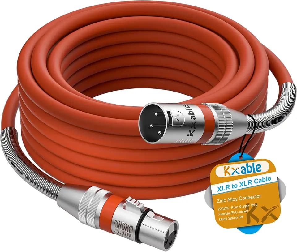 Premium XLR Cable 15 FT, 3 Pins XLR Microphone Male to Female Cord, Orange