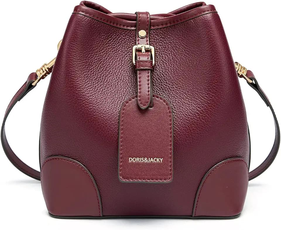DORIS&JACKY Small Leather Bucket Crossbody Shoulder Purse for Women