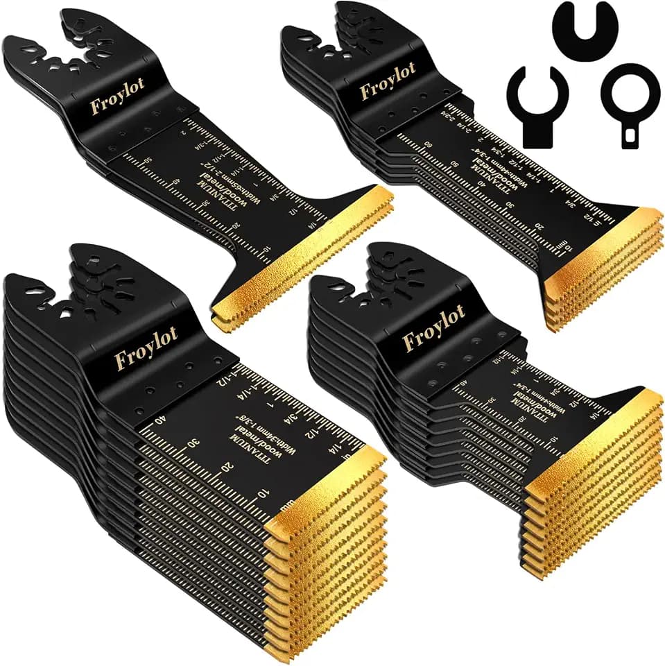 24PCS Bi-Metal Titanium Oscillating Tool Blades – Multi-Tool Blades Cutting Nails, Staple, Copper Pipe, Drywall, Sheetrock, Wood, Siding – Universal Fit DeWalt, Milwaukee, Fein, Metabo, Rigid (M42 Ti)