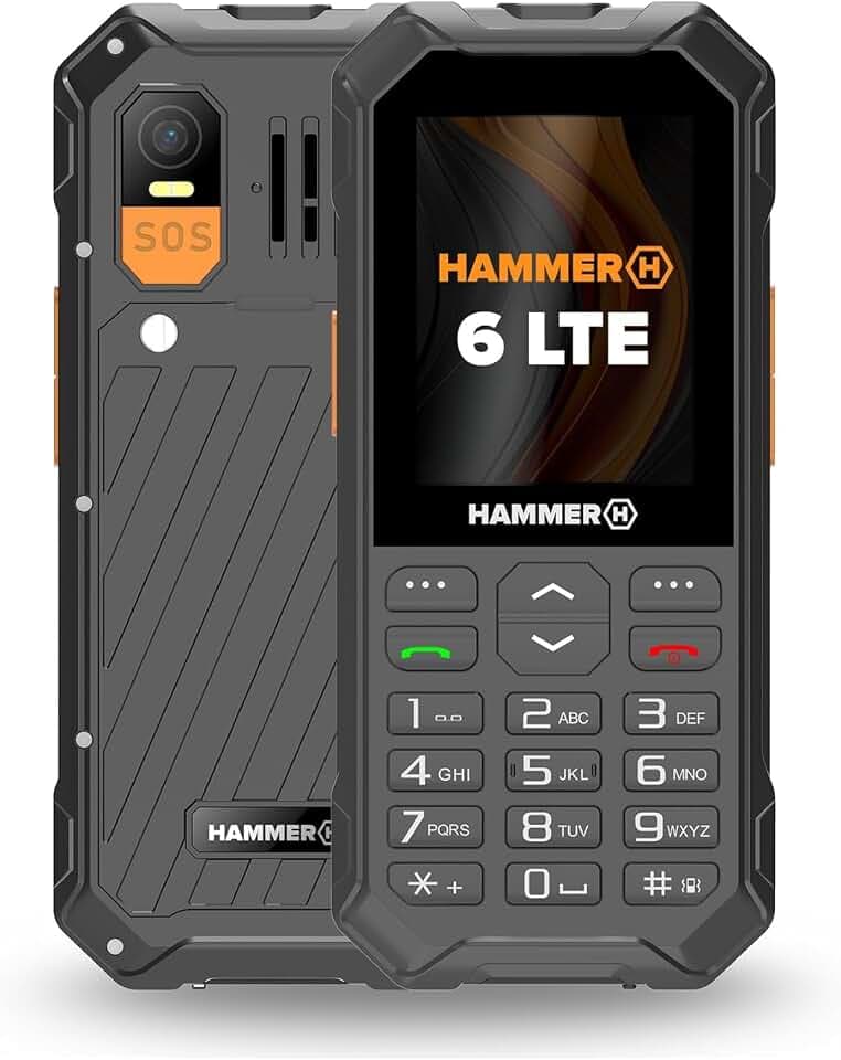 Tastentelefon Hammer 6 LTE, großer Akku 2500mah bis zu 7 Tage Standby, Taschenlampe und SOS-Taste, Volte-Technologie, beleuchtete Tasten, IP68 1,5 Meter Droptest, 2,4 Zoll Bildschirm, ohne Vertrag