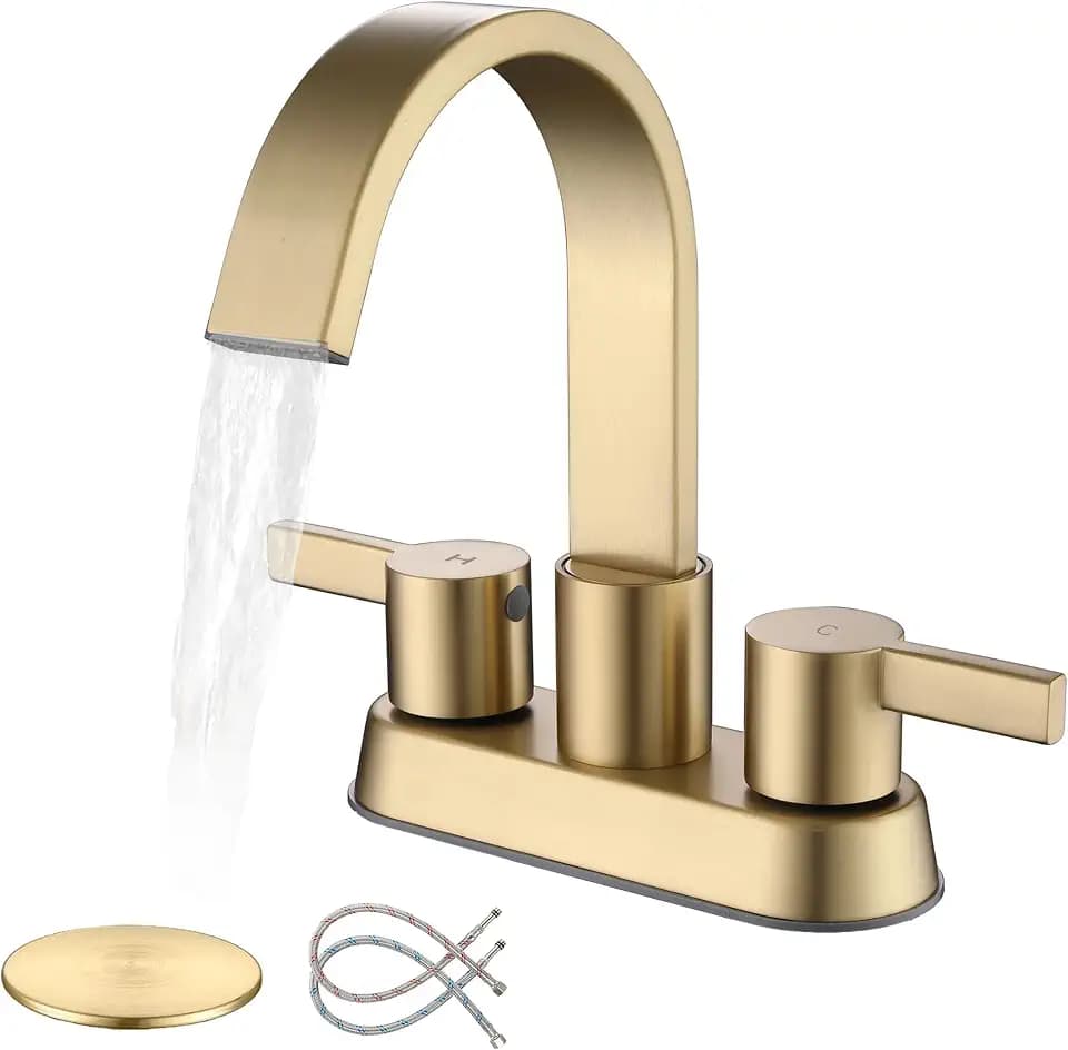Gold Bathroom Faucet Centerset, 4 Inch Bathroom Sink Faucet 3 Hole