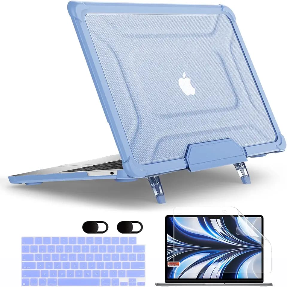 MEEgoodo for MacBook Air 13 inch Case 2026 2025 2024 2022 (A3449/A3240/A3113/A2681) with M5/M4/M3 M2, Cover with Heavy Duty Rugged Shockproof Kickstand for MacBook Air 13.6, Sky Blue XK