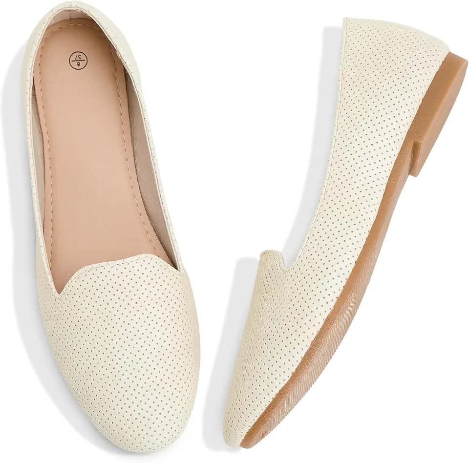 Ballet Flats Shoes for Women Dress Shoes Comfortable Dressy Casual Business Slip on Shoes Loafers（Beige.US6）