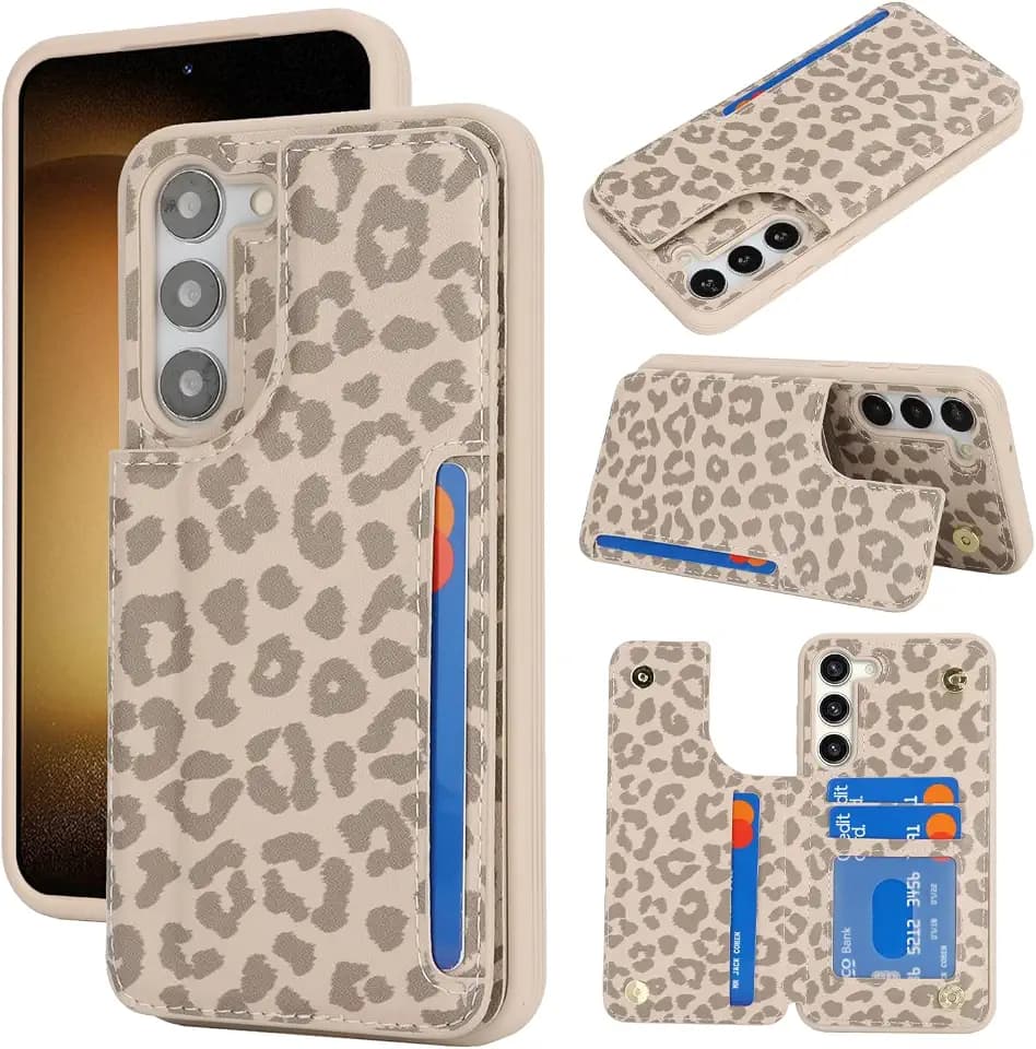 iCoverCase Compatible with Samsung Galaxy S23 Plus Case with Card Holder, Wallet Case for Women Men [RFID Blocking] PU Leather Protective Phone Case for S23 Plus 5G (Beige Leopard)