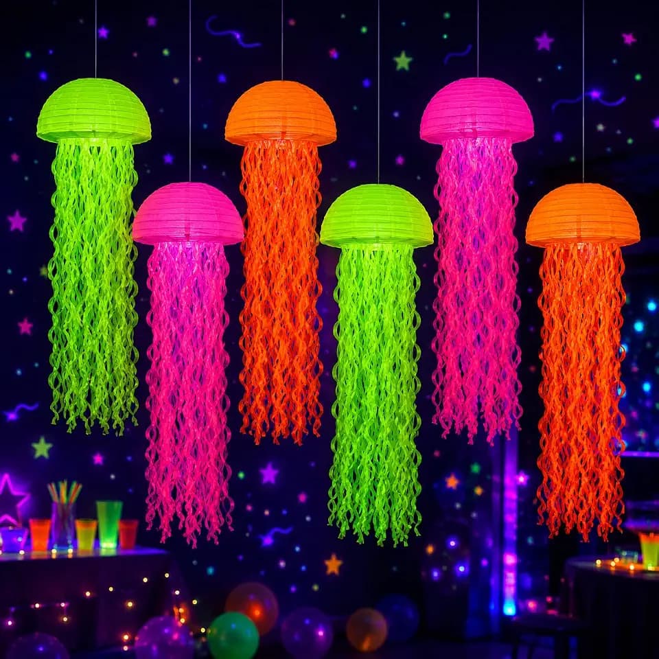 Mega-L 6 Pcs Glow in The Dark Jellyfish Paper Lanterns