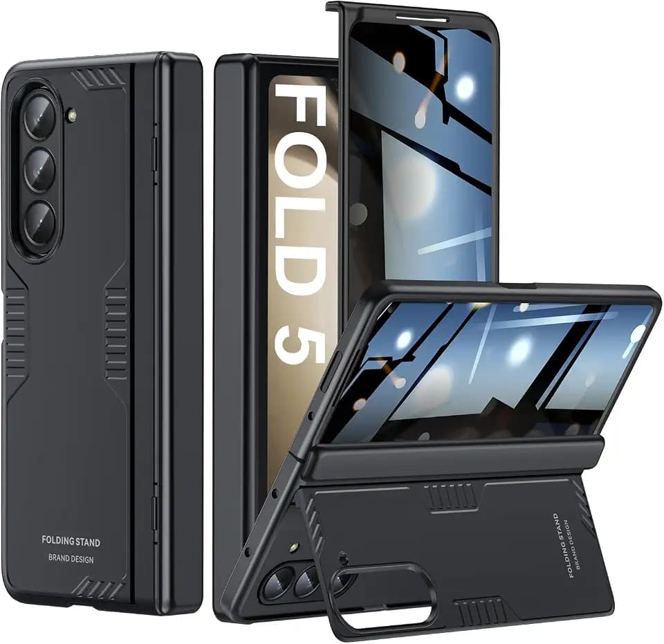Kaiiecal for Samsung Galaxy Z-Fold-5 Privacy Case:[Hidden Kickstand][Wireless Charging] Slim Hinge Protection Lightweight Stand Phone Cover Case with Privacy Screen Protector