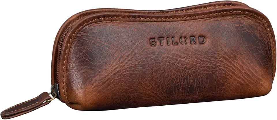 STILORD Glasgow Brillenetui Leder für Lesebrille Sonnenbrille Tagesbrille Brillentasche Etui mit Reißverschluss Hülle Schutz Brille Echtes Vintage Leder Farbe:mittel - braun