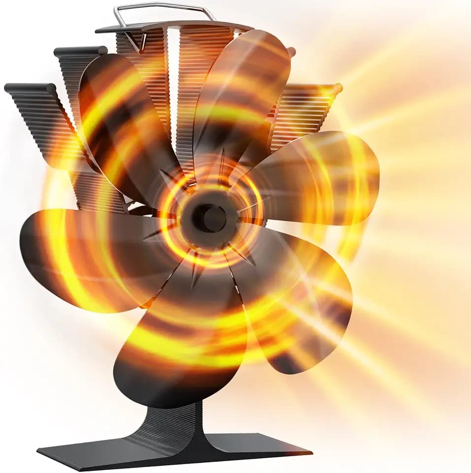 Kaminventilator ohne Strom, Ofenventilator mit 6 Aluminiumflügeln