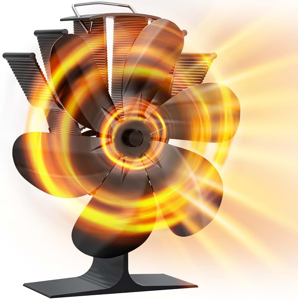 Kaminventilator ohne Strom–Ofenventilator 6 Flügel, Wärmebetriebener stromloser Ventilator für Ofen, Kamin & Holzöfen, leiser Kamin Ventilator