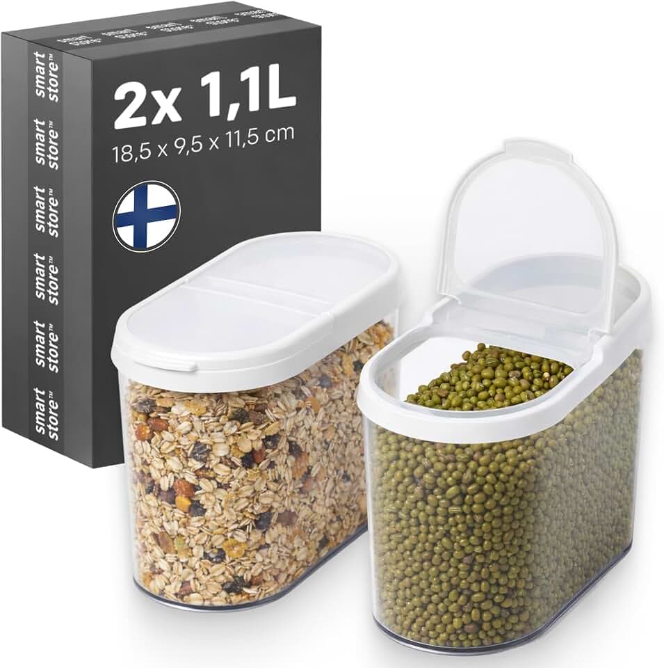 SmartStore Vorratsdose, 2er Set, BPA-frei, 1,1L, Vorratsbehälter mit Deckel I Stapelbar, Transparent I Frischhaltedosen für Lebensmittel I Küchen Aufbewahrungsboxen I Müsli, Mehl, Nudeln, Zucker, Reis