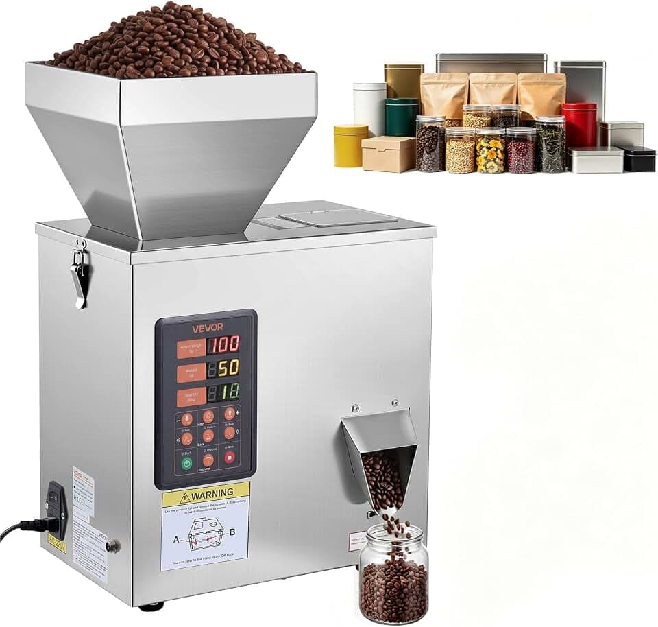 VEVOR Powder Filling Machine, 3-200g (0.01-0.44 lbs) Automatic Particle Dispenser, High Accuracy, Stainless Steel, Intelligent Weighing Dispensing Filler for Coffee Beans, Grains, Tea, Spices, Silver