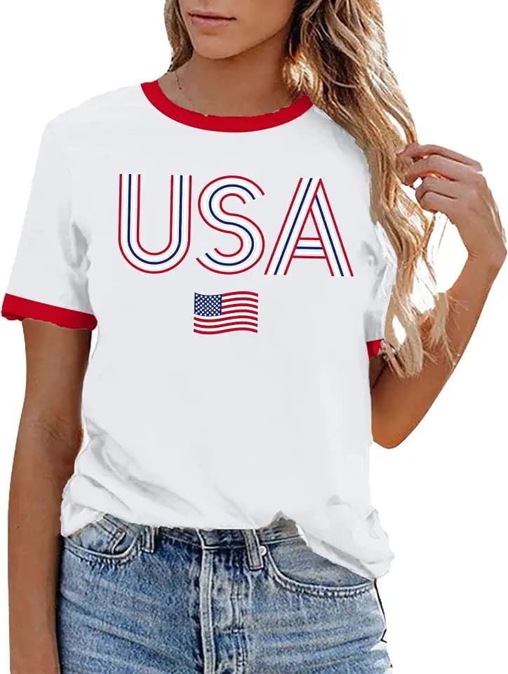 USA Flag Tee Shirt Women 4th of July Gift T Shirt Casual Short Sleeve American Proud T-Shirt Tops