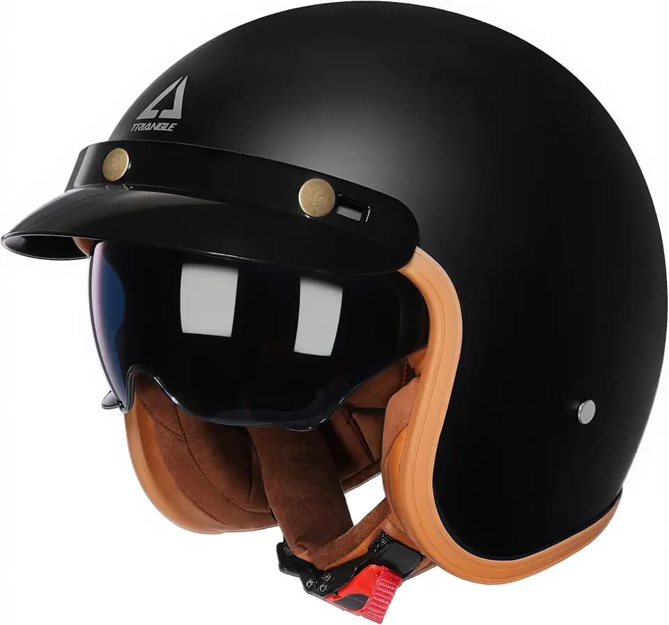 TRIANGLE 3/4 Open Face Motorcycle Helmet DOT Approved Retro Cruiser Moped