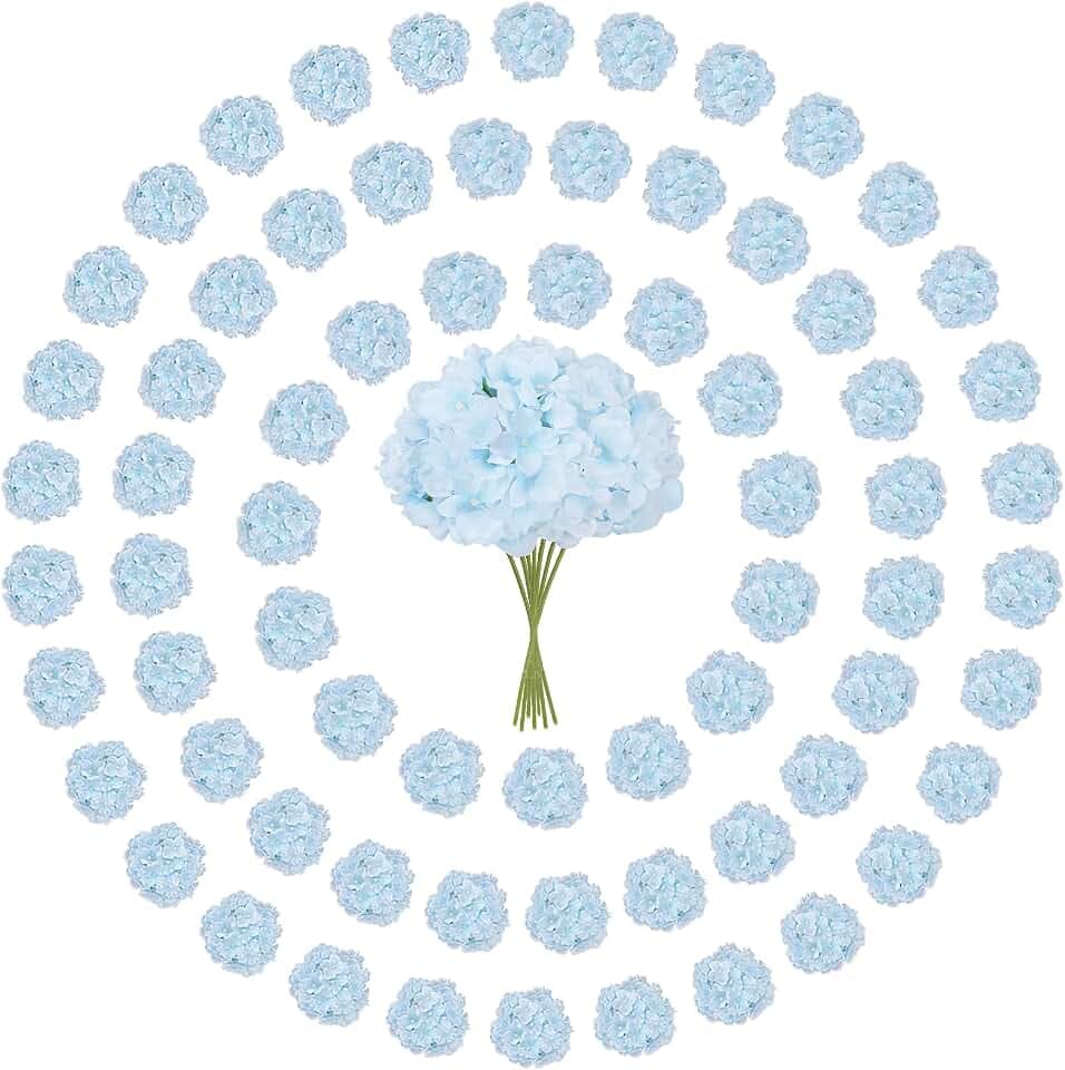 70Pcs Blue Hydrangeas Artificial Flowers Bulk 13.5" for Tables Decor