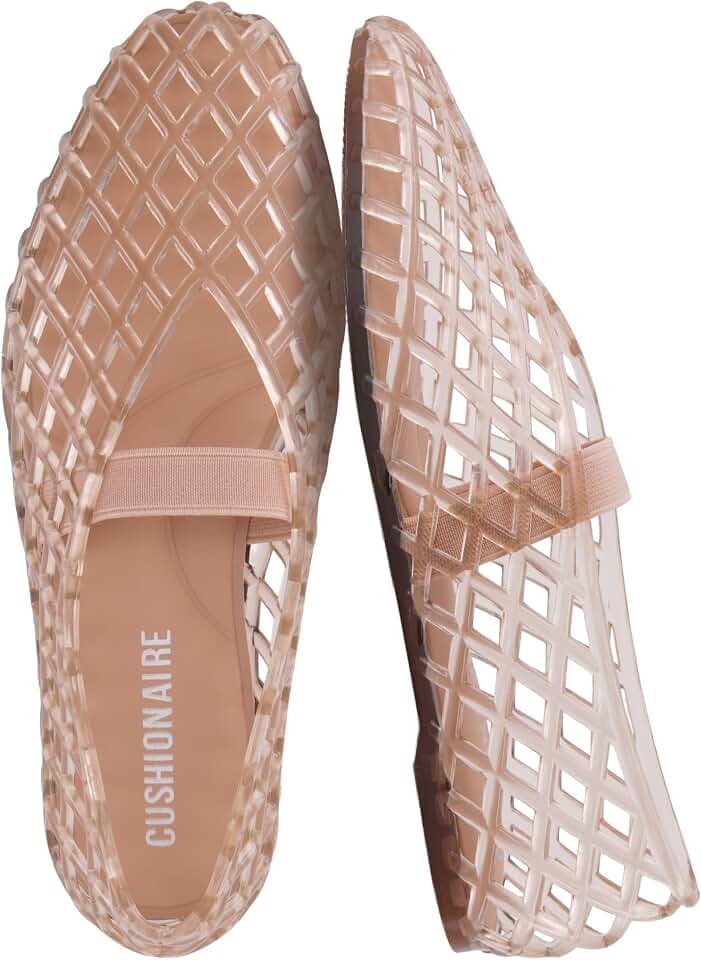 CUSHIONAIRE Siesta Girls Jelly Sandals, Lattice Cut-Out Ballet Flats for Girls, Flexible Slip On Beach Shoes