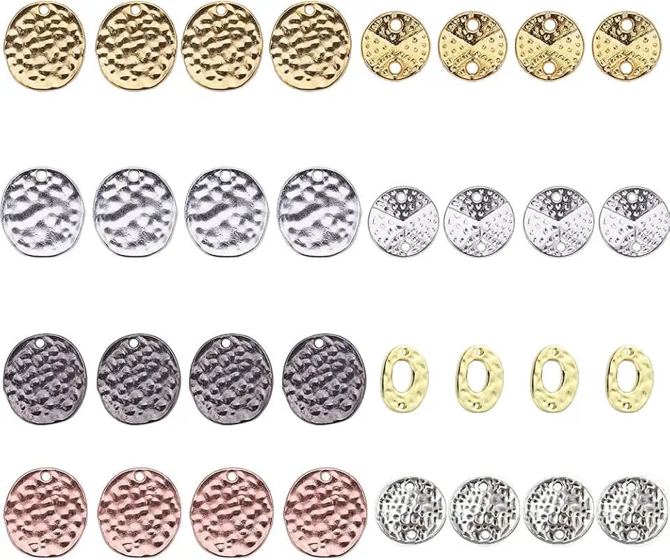 SUNNYCLUE 1 Box 32 Stück 8 Stile Scheiben Charms Flache Runde Charms Für Die Schmuckherstellung Legierungsglieder Verbindungsstücke Charm Stempel Charms Baumeln Anhänger DIY Ohrringe Zubehör Bastelbed