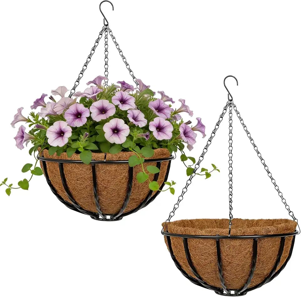 12 Inch Metal Hanging Basket with Coco Coir Liner for Flowers Planting