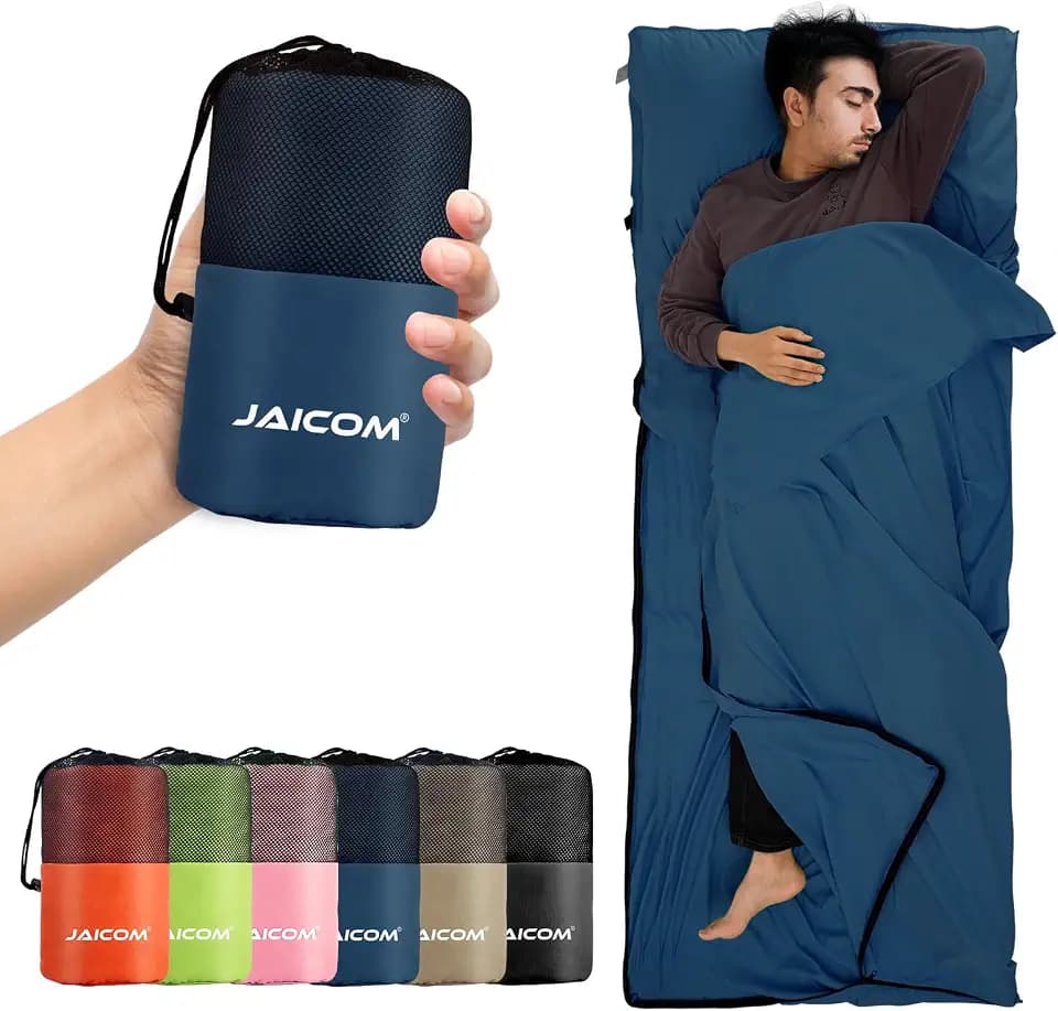 JAICOM Hüttenschlafsack, Ultraleichter Seideschlafsack für Reise, 2in1 | Bequemer und Weicher Schlafsack kleines Packmaß, Hüttenschlafsack aus Mikrofaser, Schlafsack Inlett für Rucksackreise, Hotels