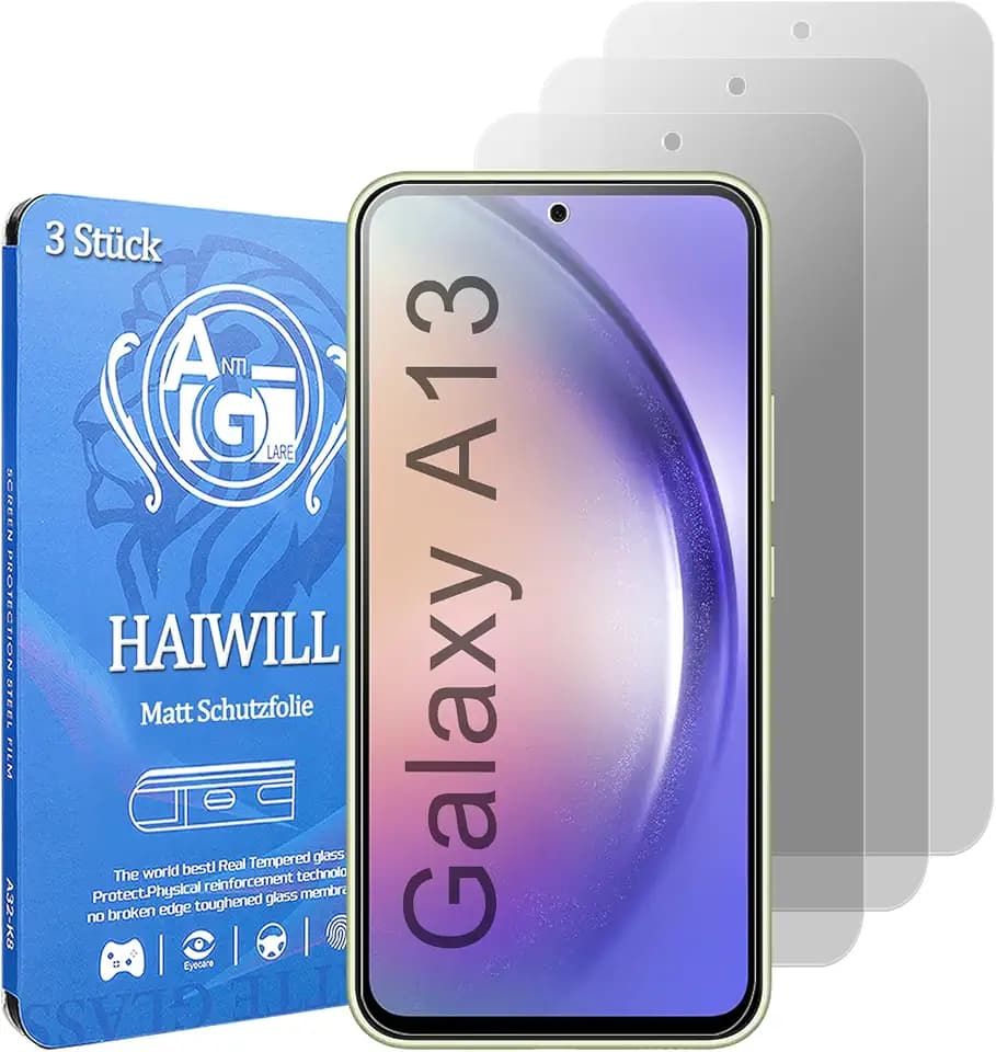 HAIWILL 3 Stück Matt Schutzfolie für Samsung Galaxy A13 / A04s Anti-Fingerabdrück Anti-Reflex 9H Displayschutz Matt Gehärtetes Glas Blendschutz Hartglas für Samsung Galaxy A13 / A04s, 6.48"