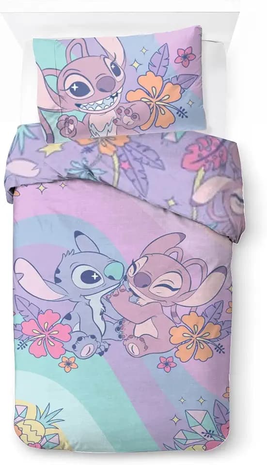 Jay Franco Kids Disney Lilo und Stitch Bettwäscheset – 100% Baumwolle, superweiche Bettwäsche mit Kissenbezug, offiziell Lizenziertes Produkt, lila, 2-teilig, Einzelbett