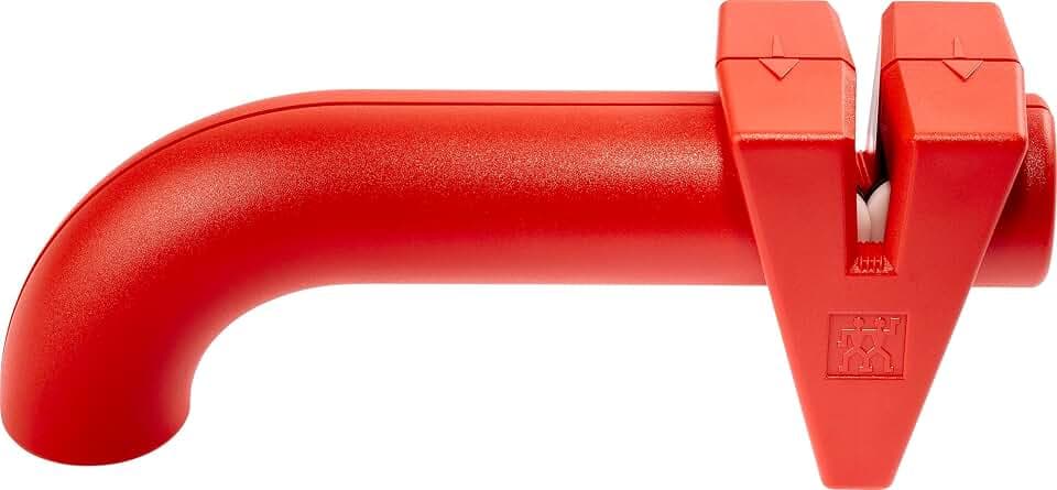ZWILLING TWINSHARP Messerschärfer, Edelstahl- und Keramikscheiben, Ergonomischer Griff, Für glatte Messer, Rot