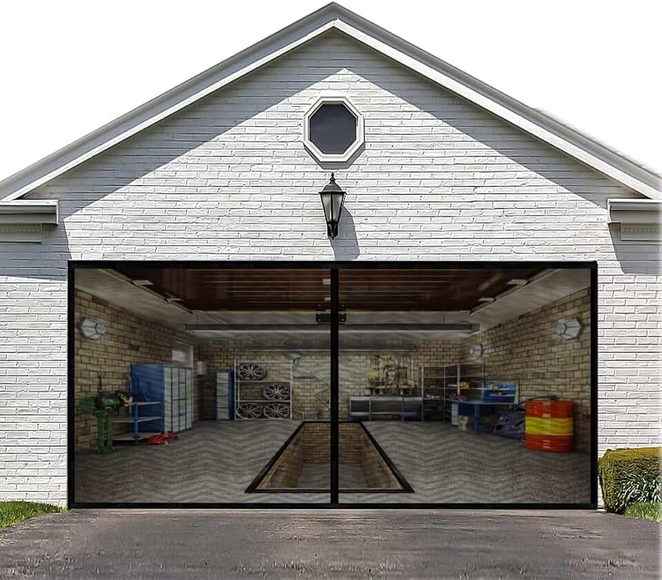 LIAMST Garage Door Screen for 15x8FT,1 Car Garage Doors- Reinforced Fiberglass Door Screen,Stronger High Energy Magnets ， Magnetic Screen Door