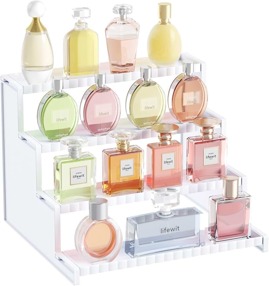 Lifewit Perfume Stand with Fences, Vanity Makeup Organizer, White, 1 Pcs