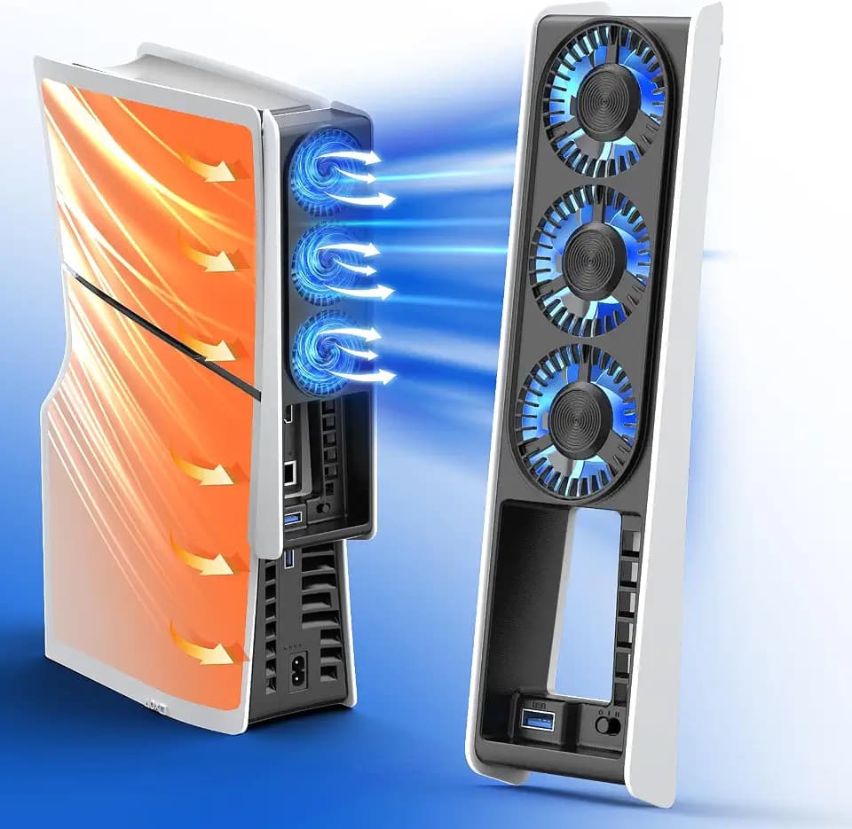 Cooling Fan for PS5 Slim, Auto Power On/Off Cooler Fan Accessorie with 2 Speed Fans USB 3.0 Port for PlayStation 5 Slim Digital & Discs Edition(Not for PS5/PS5 Pro)