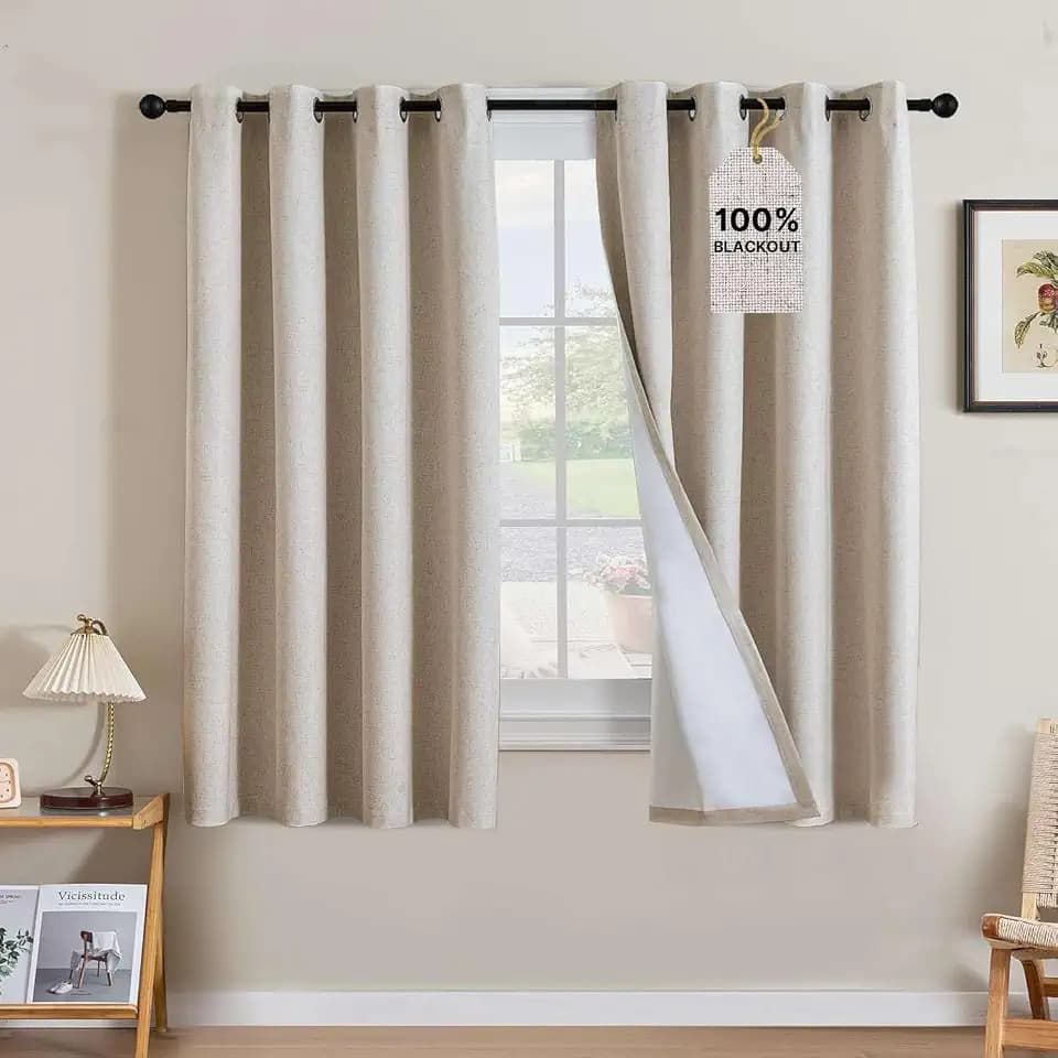 H.VERSAILTEX 100% Blackout Linen Curtains 63" L 2 Panels Heathered Natural