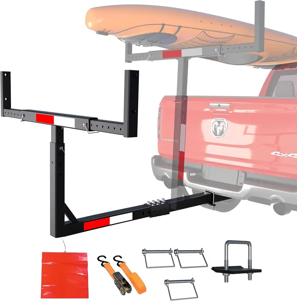TRUSOON Upgrade Truck Bed Extender Hitch Mount, 2-in-1 Adjustable Kayak Hitch Extender, Heavy Duty Steel and 1000 lbs Load Capacity with Hitch Tightener Anti Rattle Stabilizer for Canoe, Lumber