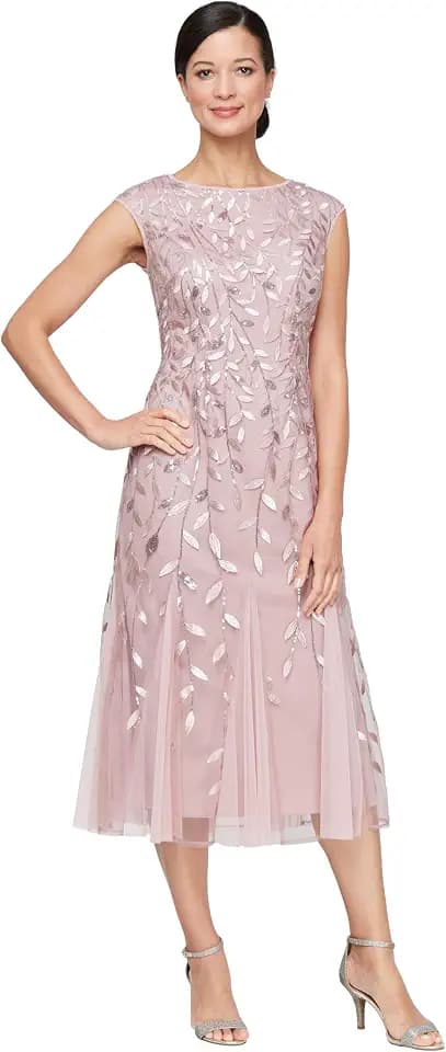 Alex Evenings Women's Short Embroidered Cocktail Dress, Wedding Guest (Petite and Regular Sizes)