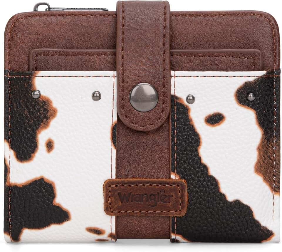 Montana West X Wrangler Cow Print Women's Wallets Brown Bifold Credit Card Wallet for Women Wallets, Card Cases & Money Organizers Western Ladies Female Wallet with Removable ID Window