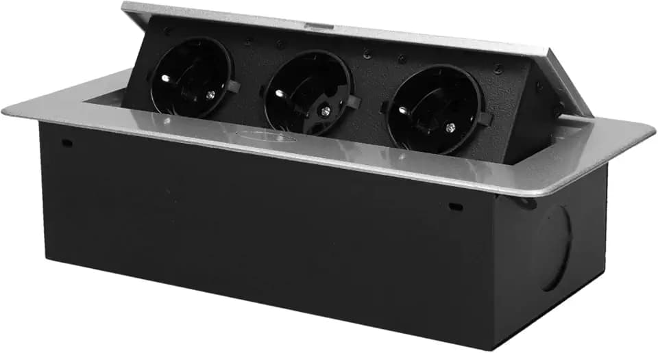 ORNO OR-AE-1336/G(GS) Versenkbare Einbau Steckdosenleiste 3-fach,2500W, Farbe: Silber