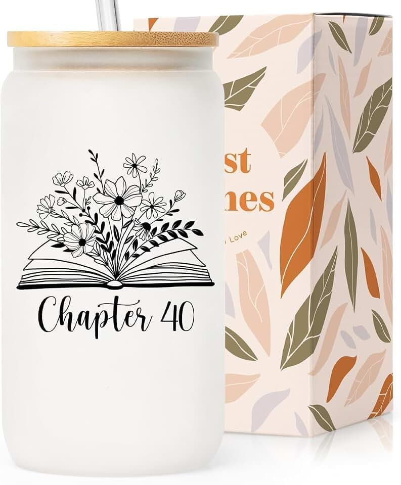 SteadStyle 40th Birthday Gifts Women, 16oz Frosted Chapter 40 Glass Cup