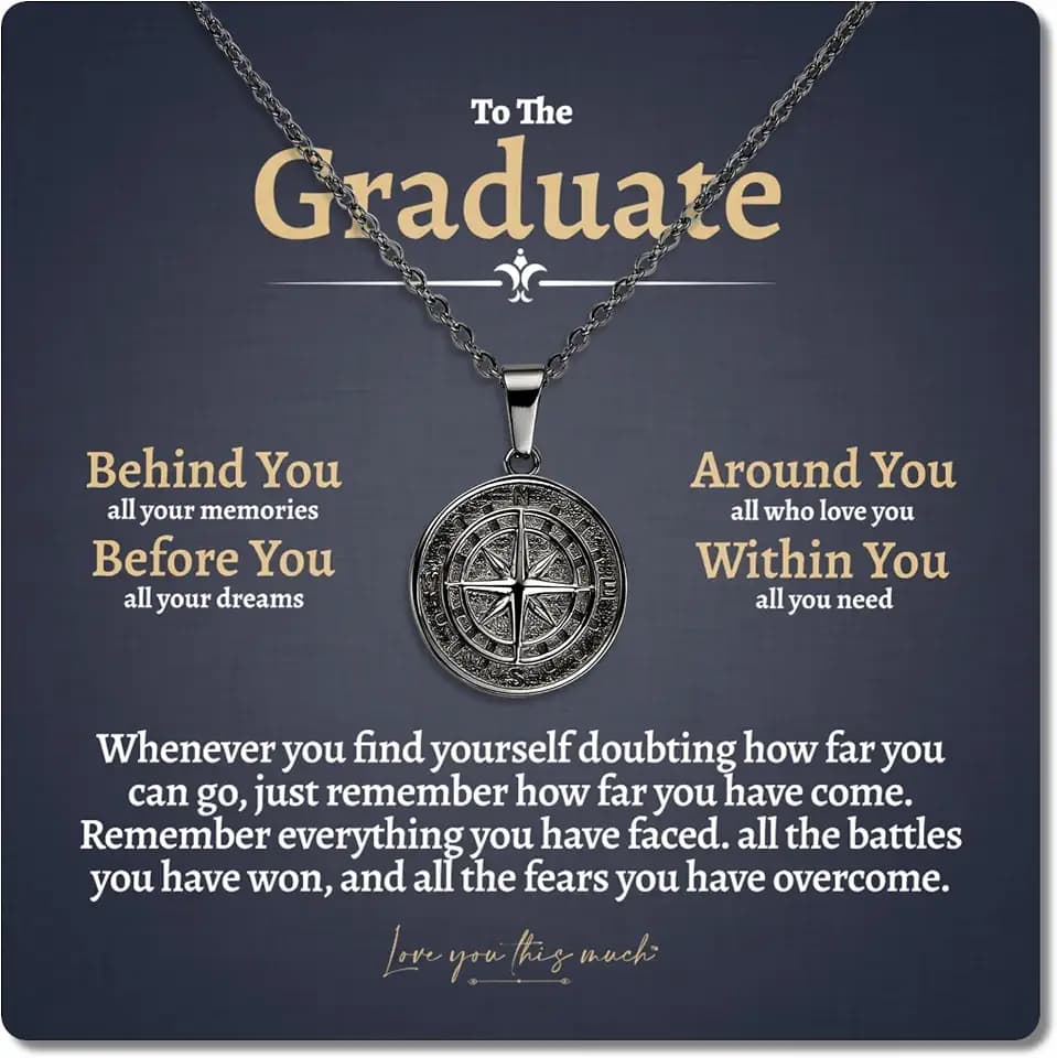 Love You This Much Compass Necklace - Graduate Gift for Him, Best Graduation Gift